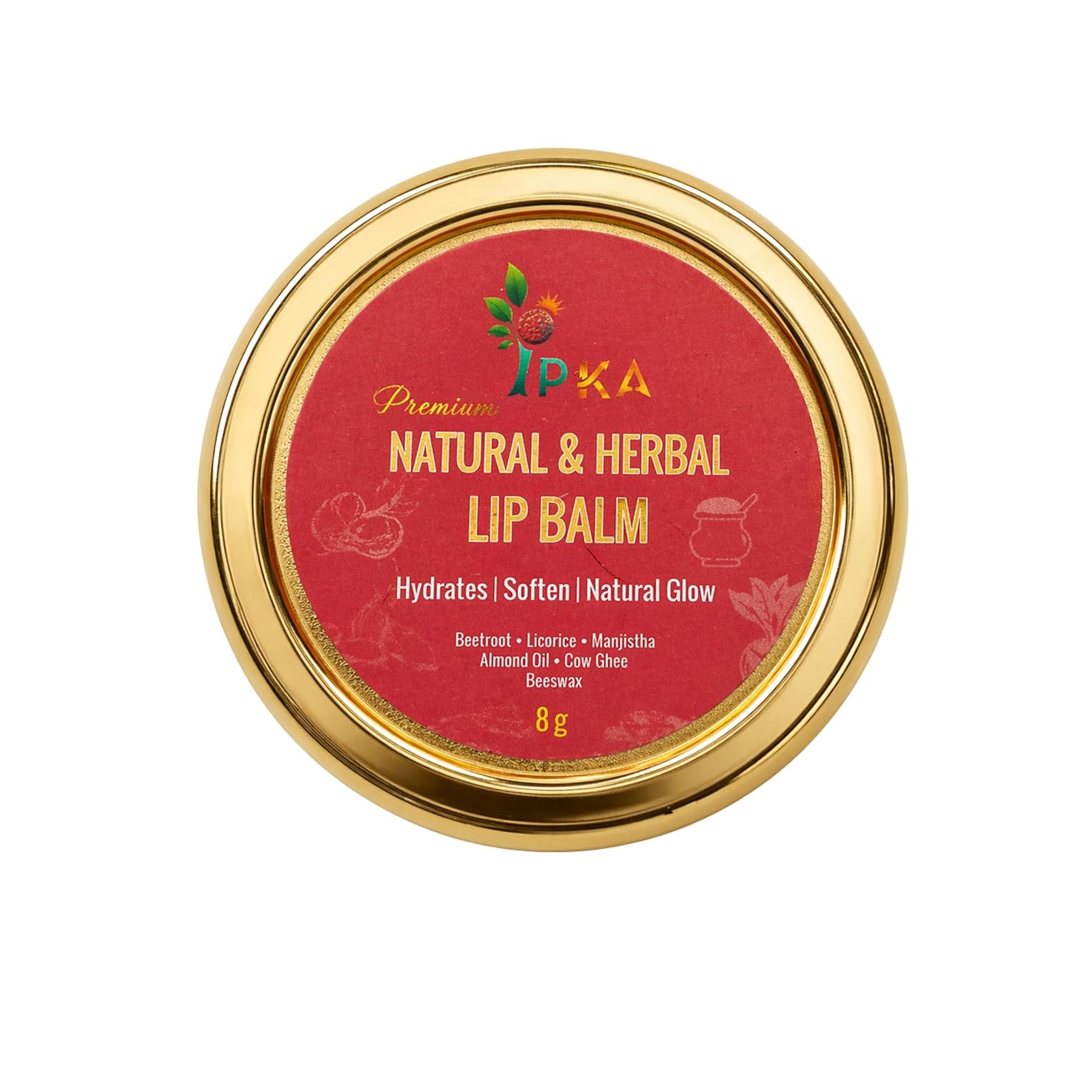 Natural Herbal Lip Balm with Cow Ghee, Almond Oil, Coconut Oil, Beetroot & Vitamin E | Moisturizing Lip Care for Dry Lips | Lightweight, Non-Greasy, Natural Tint Balm for Daily Use