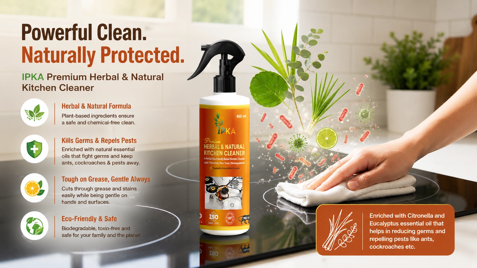 Premium herbal and natural kitchen cleaner
