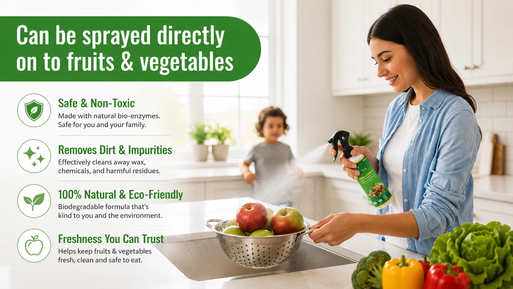 Herbal and natural vegetable and fruit wash