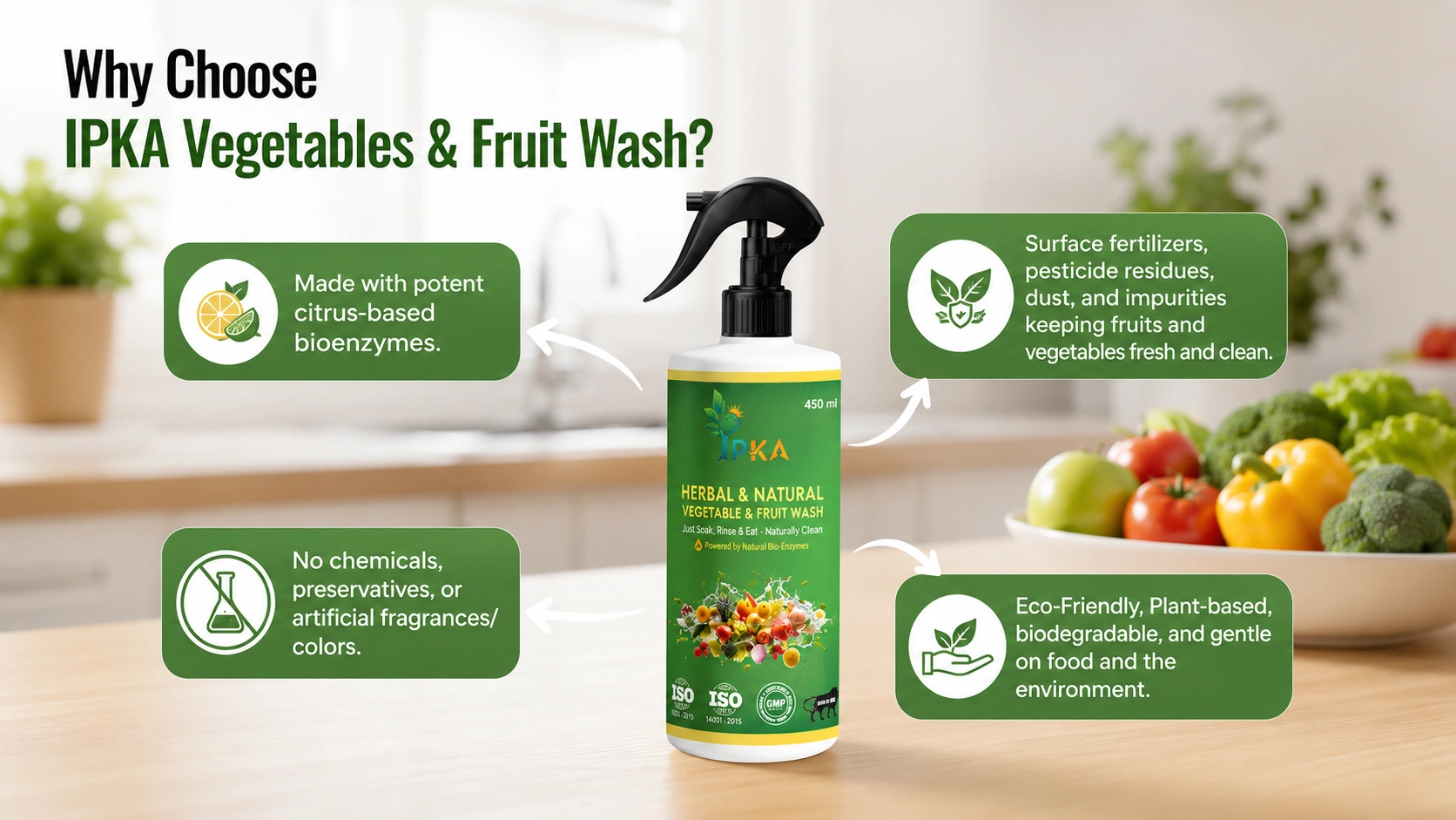 Herbal and natural vegetable and fruit wash