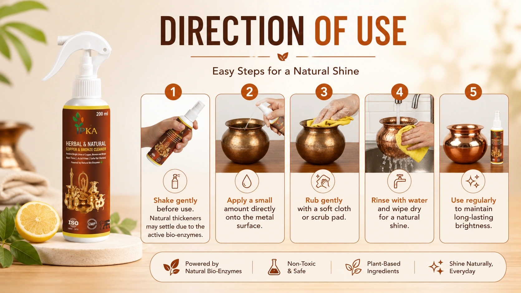Herbal and natural copper brass cleaner
